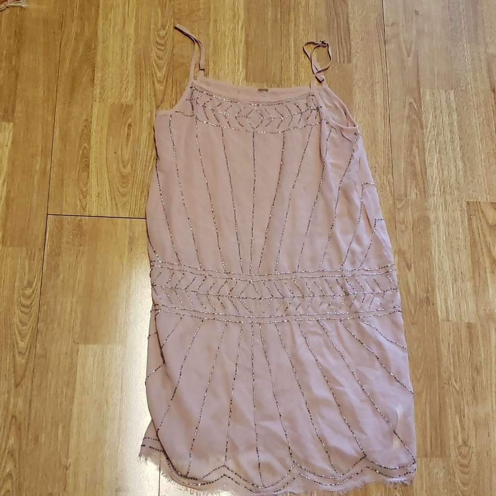 Free People blush beaded sheer art deco dress sz small - Picture 1 of 5